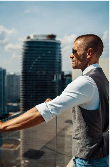 Ventura, who now runs Intraverbal AI, looks out over the Miami skyline.