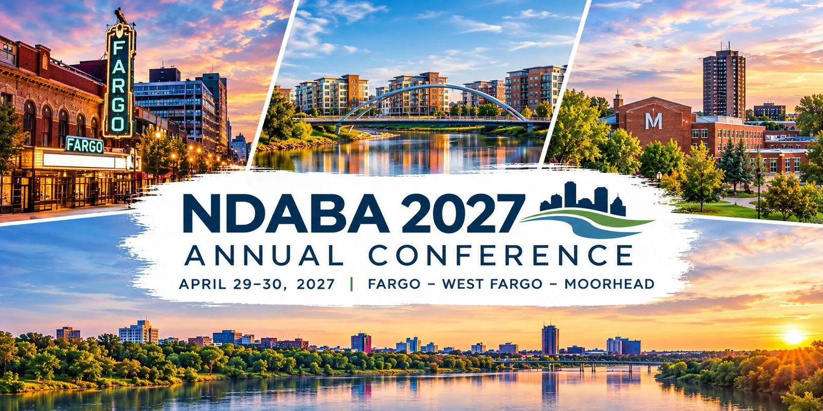 NDABA 2027 Annual Conference banner with Fargo-area skyline scenes