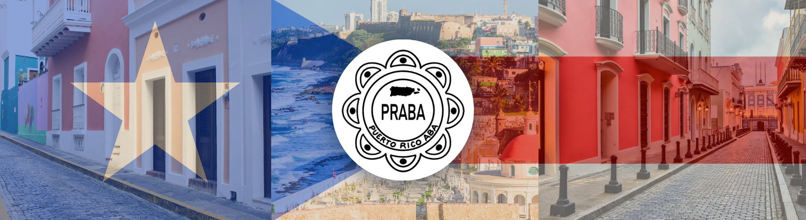PRABA logo over a Puerto Rico flag and Old San Juan street scene